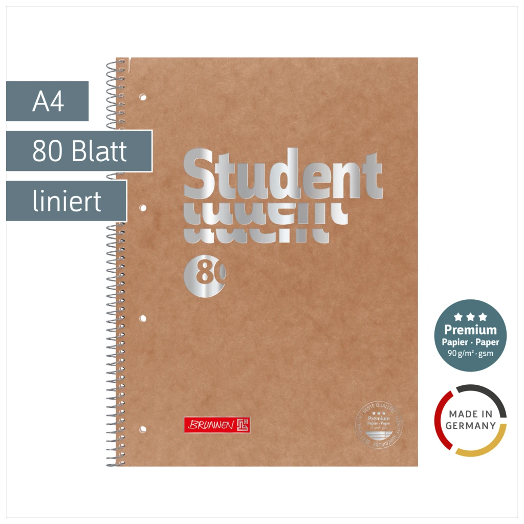 Collegeblock Premium Student FACT!plus | A4, Lineatur 27, 80 Blatt, braun