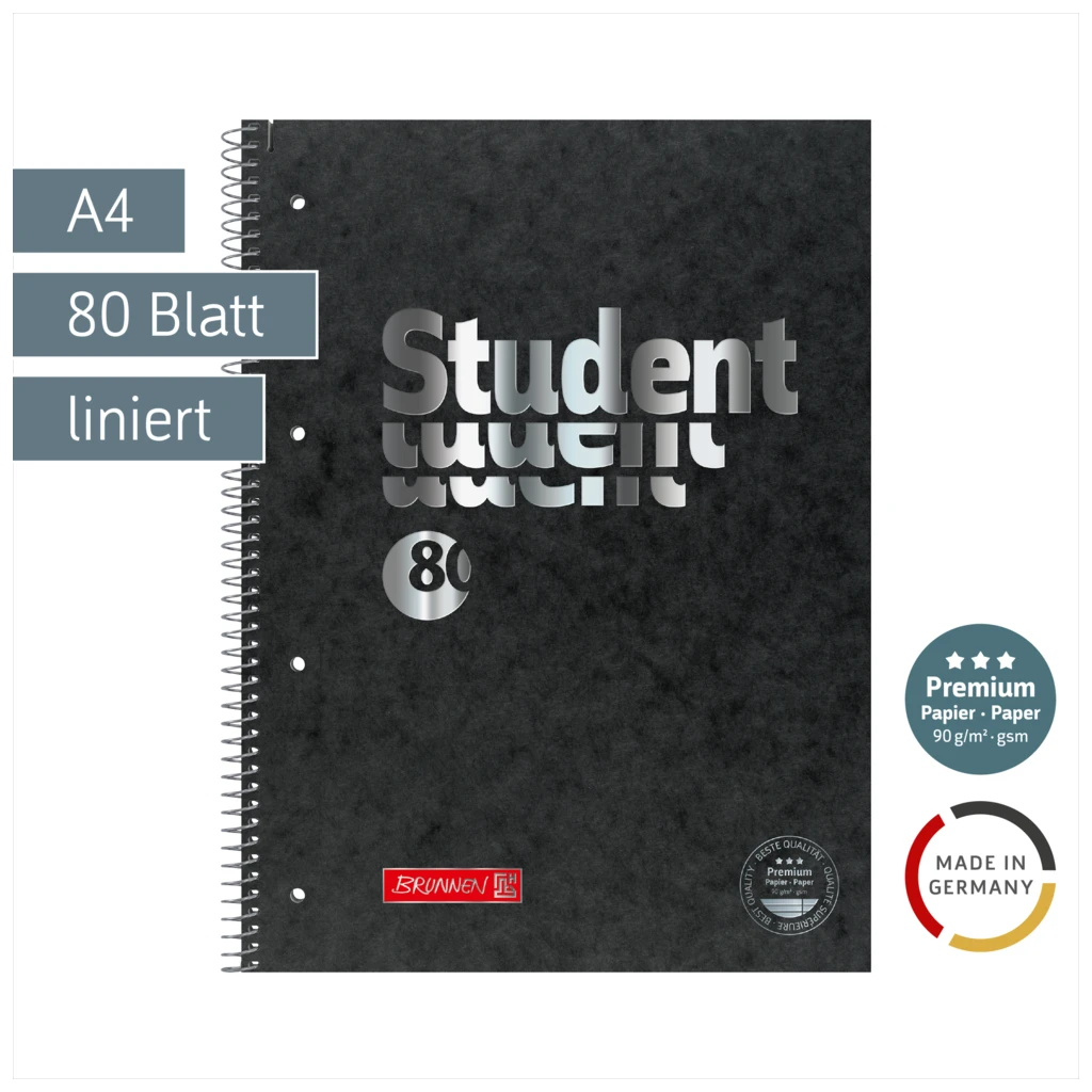 Collegeblock Premium Student FACT!plus | A4, Lineatur 27, 80 Blatt, schwarz