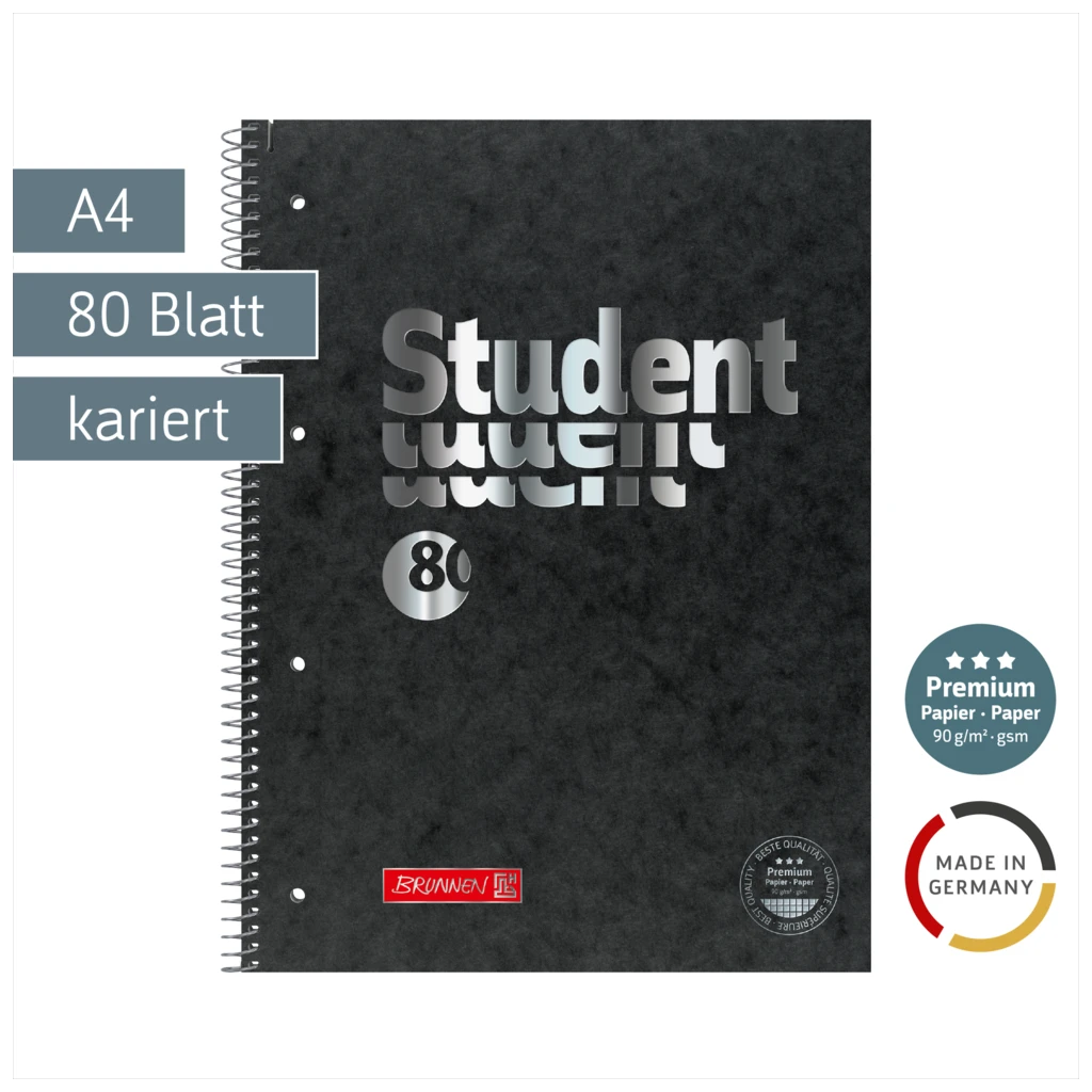 Collegeblock Premium Student FACT!plus | A4, Lineatur 28, 80 Blatt, schwarz