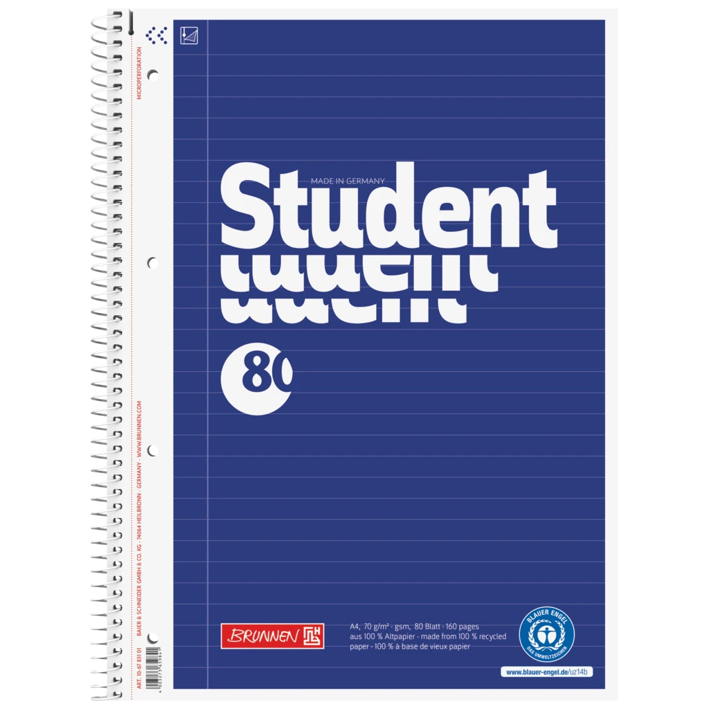 Collegeblock Student Recycling | A4, Lineatur 21, 80 Blatt, blau
