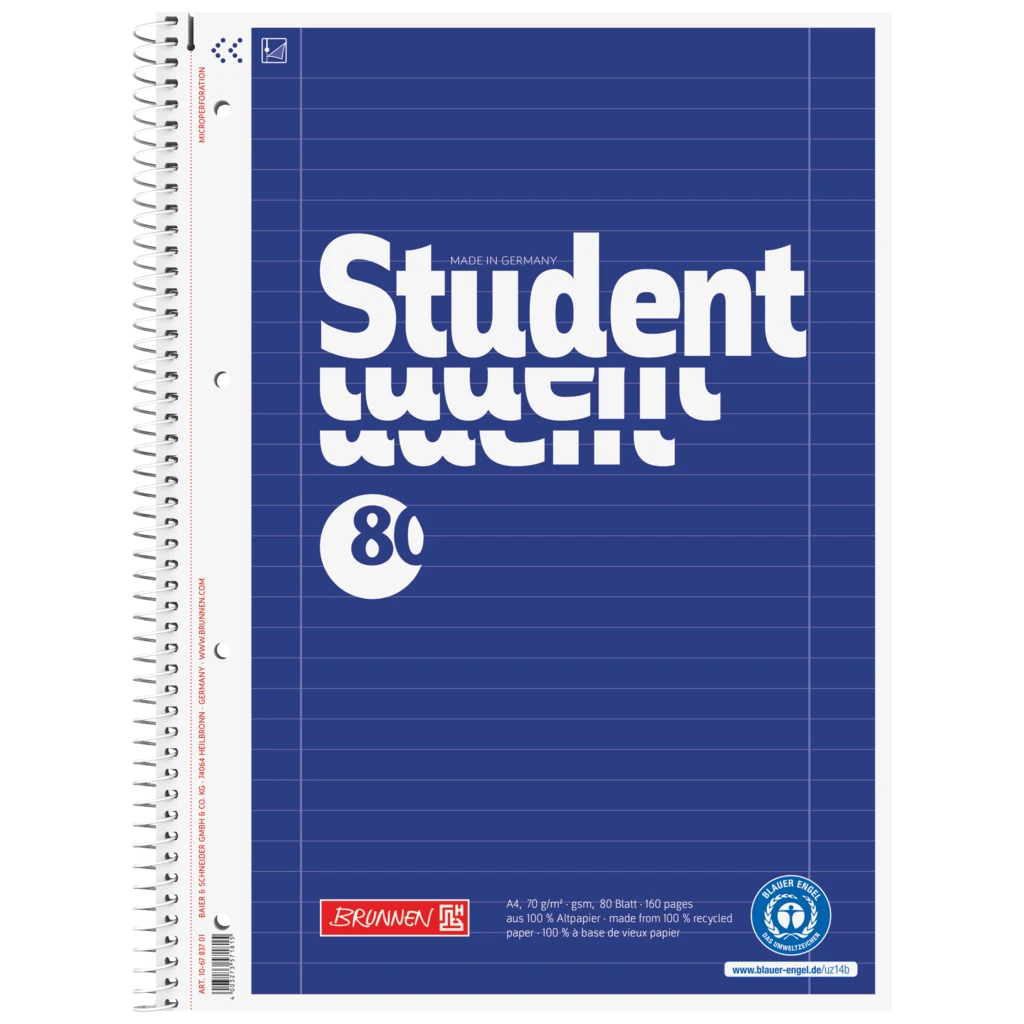 Collegeblock Student Recycling | A4, Lineatur 27, 80 Blatt, blau