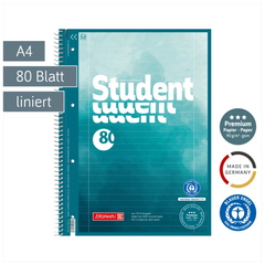 Collegeblock Premium Student Recycling | A4, Lineatur 27, 80 Blatt, blau/mehrfarbig