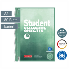 Collegeblock Premium Student Recycling | A4, Lineatur 28, 80 Blatt, grün/mehrfarbig