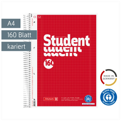 Collegeblock Student Recycling | A4, Lineatur 28, 160 Blatt, rot
