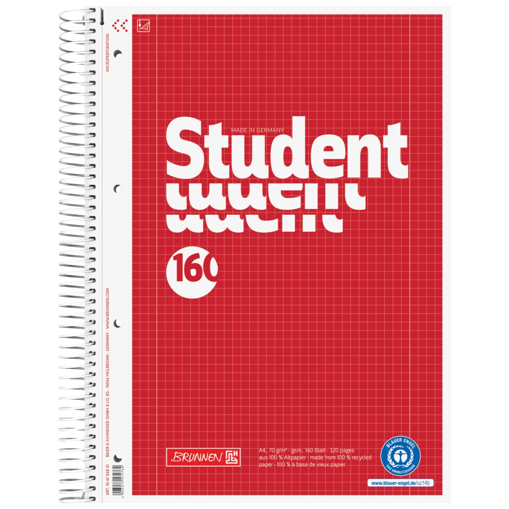 Collegeblock Student Recycling | A4, Lineatur 28, 160 Blatt, rot