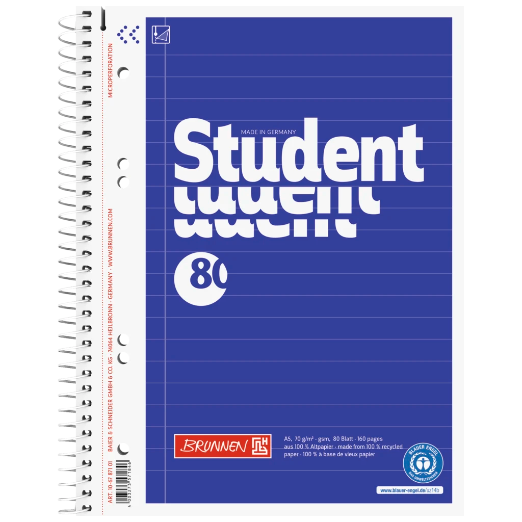 Collegeblock Student Recycling | A5, Lineatur 4, 80 Blatt, blau