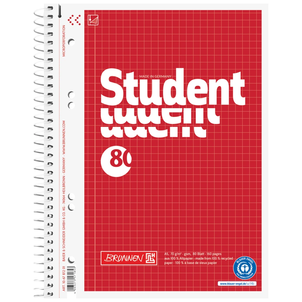 Collegeblock Student Recycling | A5, Lineatur 5, 80 Blatt, rot