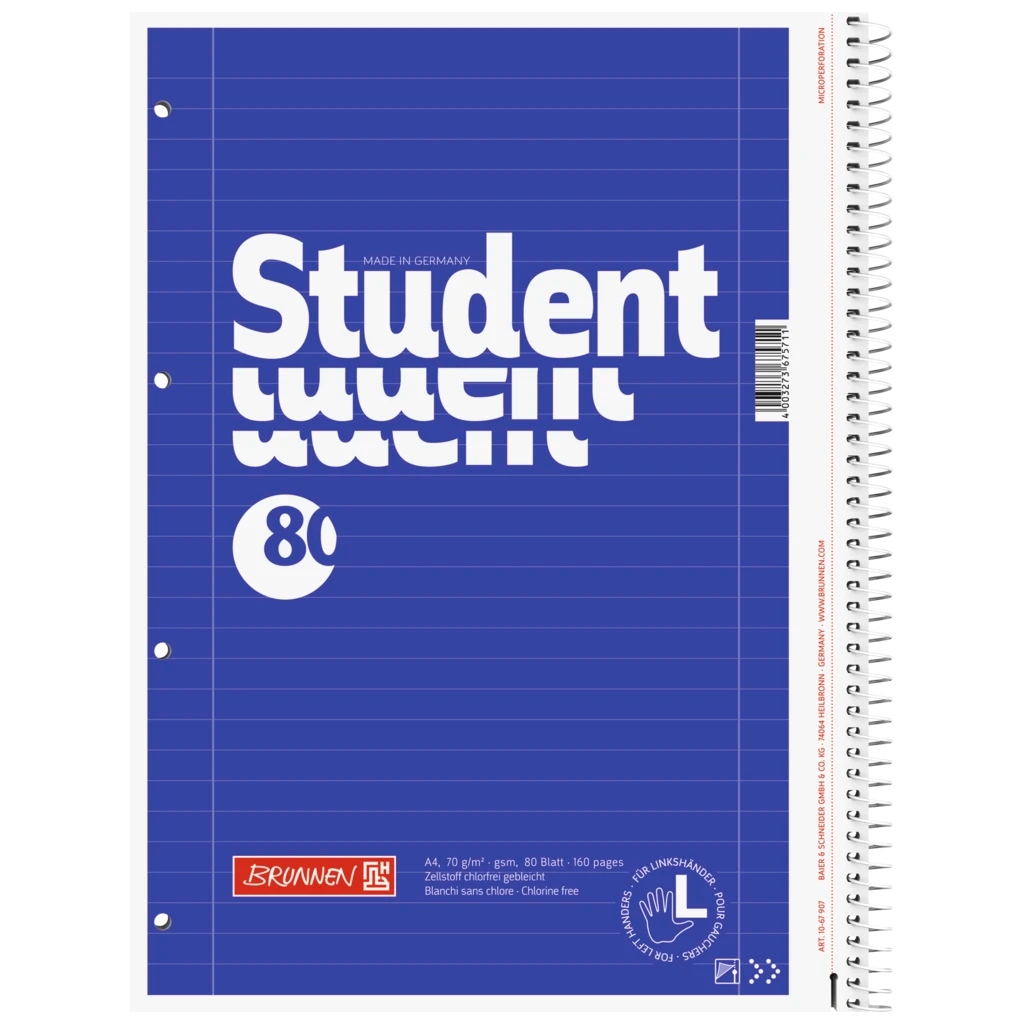 Collegeblock Student Linkshänder | A4, Lineatur 27, 80 Blatt, blau