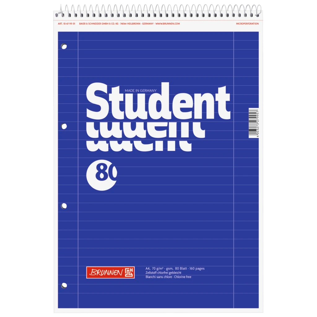 Collegeblock Student Spirale oben | A4, Lineatur 27, 80 Blatt, blau