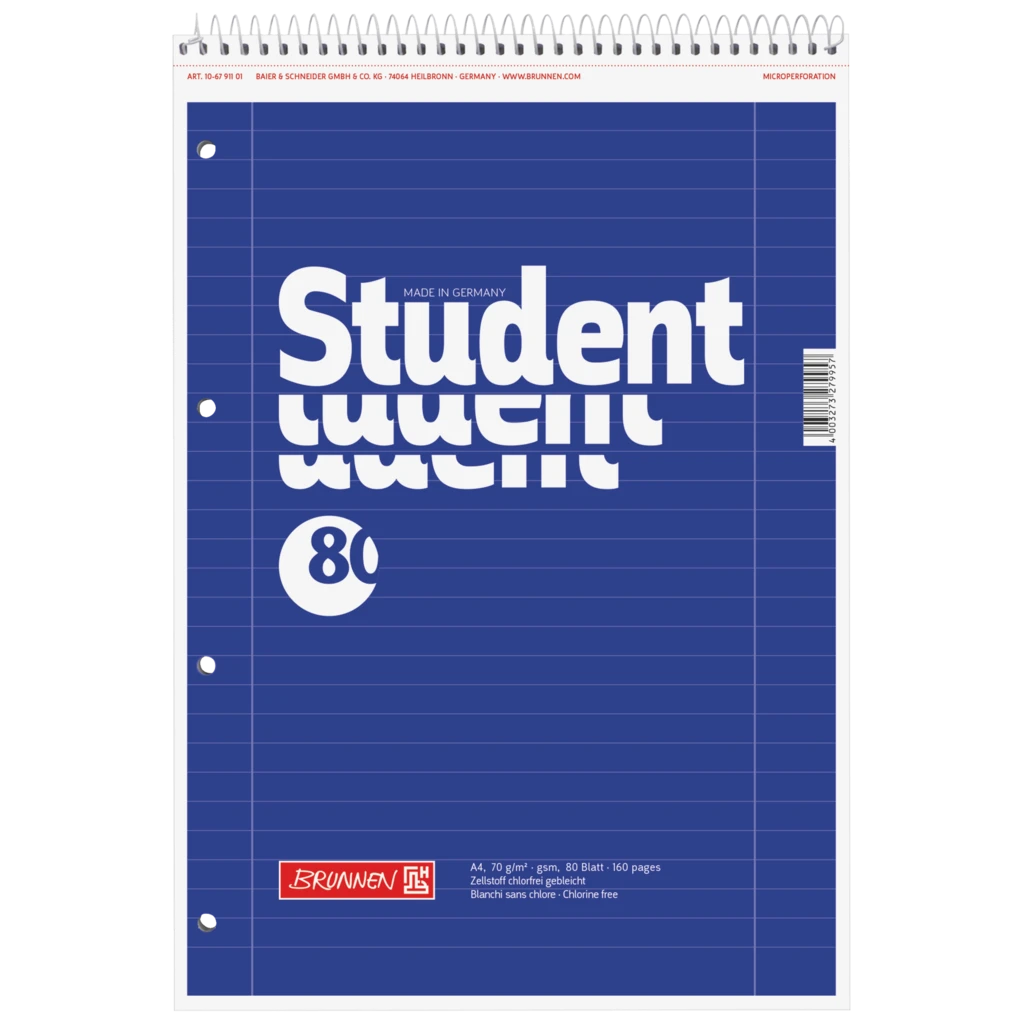 Collegeblock Student Spirale oben | A4, Lineatur 27, 80 Blatt, blau