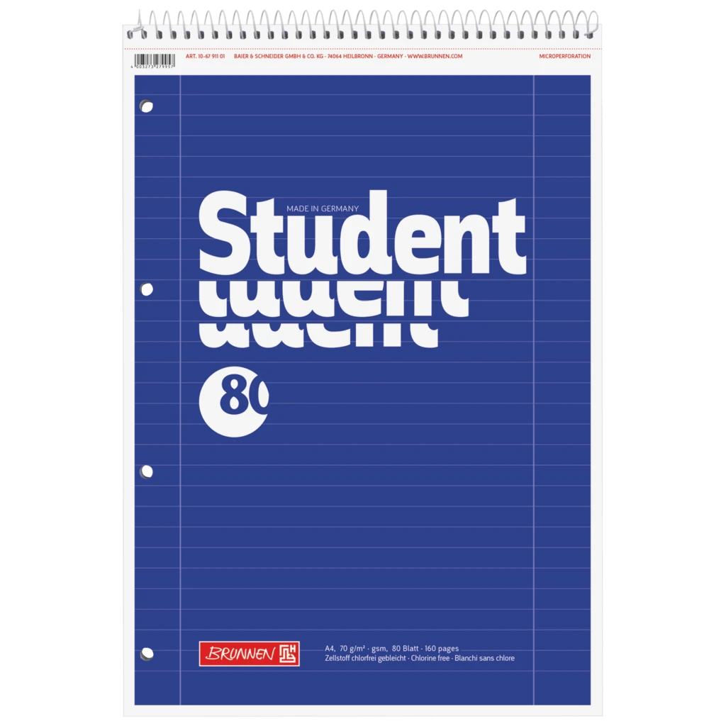 Collegeblock Student Spirale oben | A4, Lineatur 27, 80 Blatt, blau