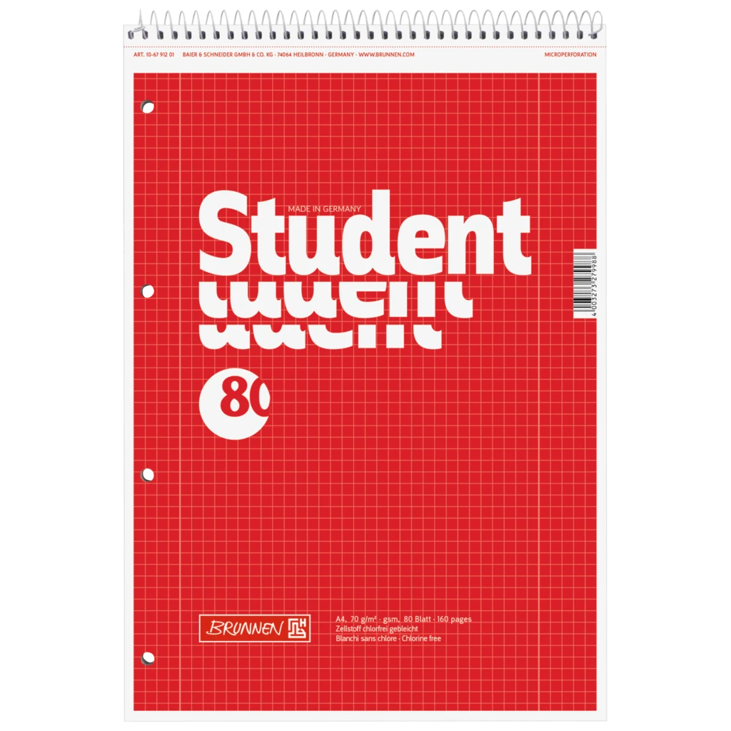 Collegeblock Student Spirale oben | A4, Lineatur 28, 80 Blatt, rot