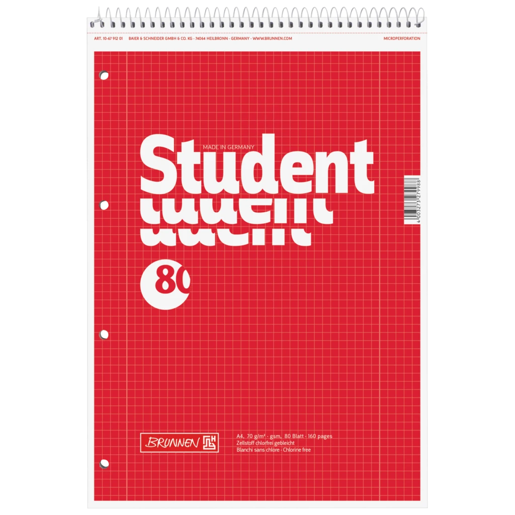Collegeblock Student Spirale oben | A4, Lineatur 28, 80 Blatt, rot