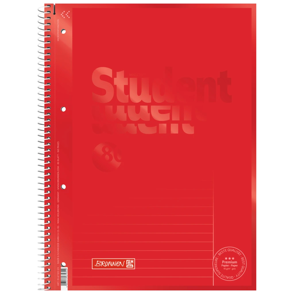 Collegeblock Premium Student Colour Code | A4, Lineatur 25, 80 Blatt, red