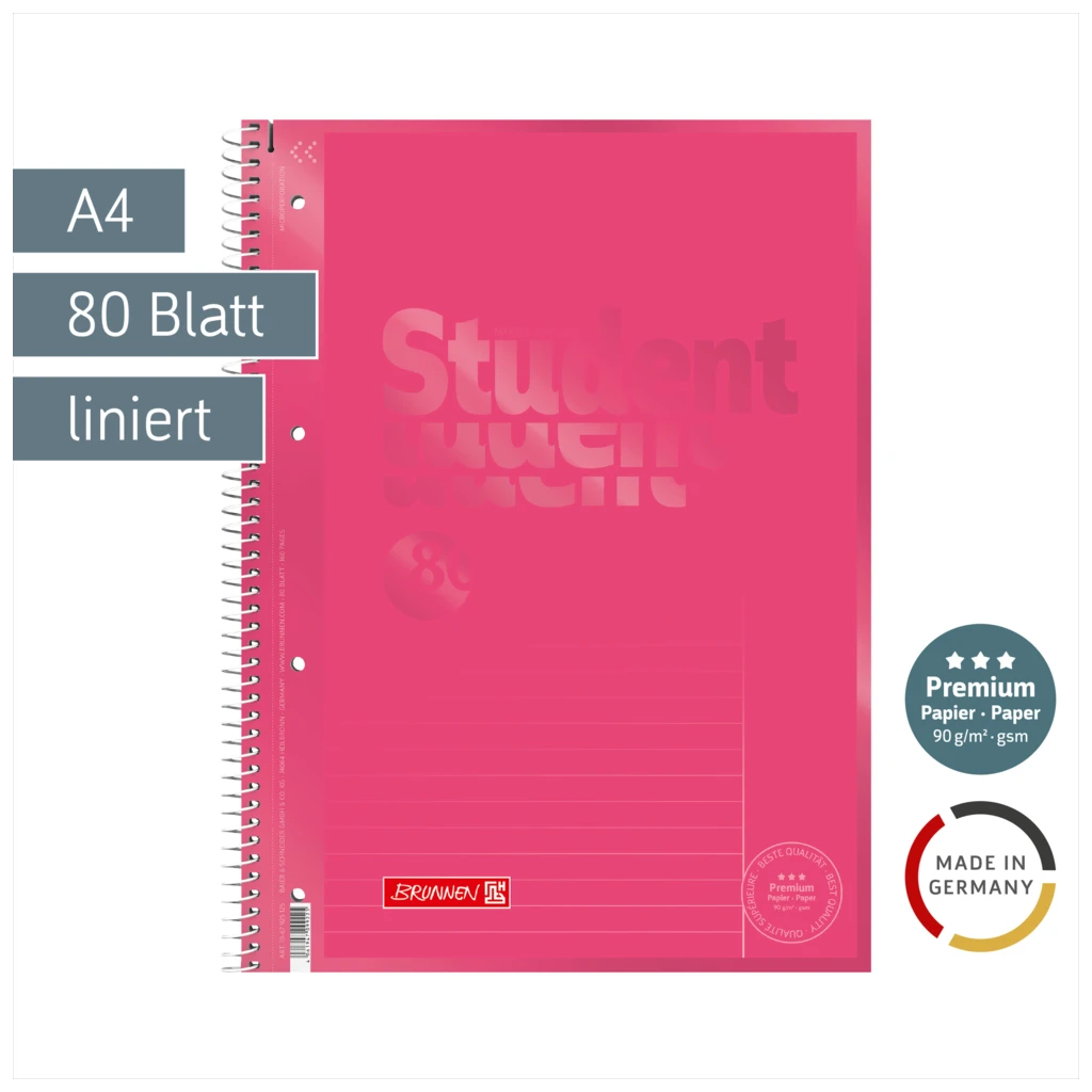 Collegeblock Premium Student Colour Code | A4, Lineatur 25, 80 Blatt, tulip