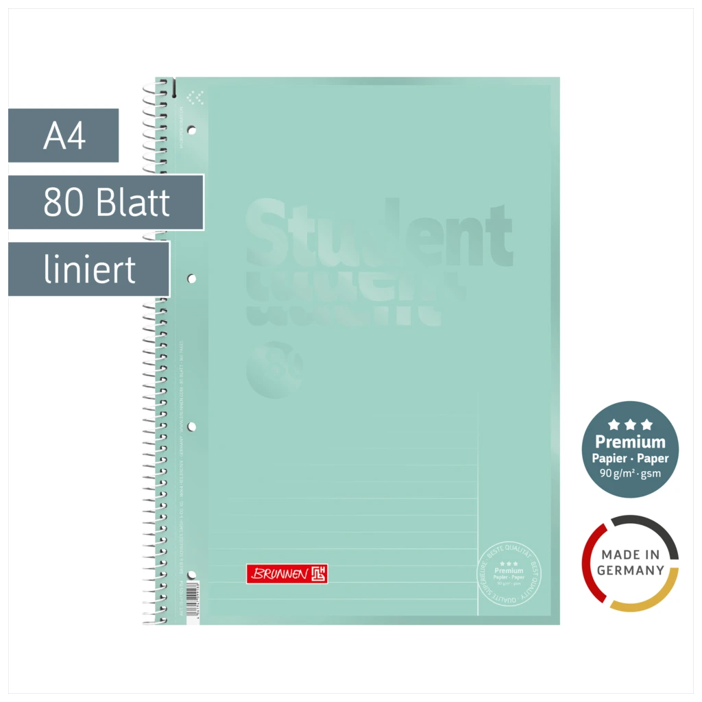 Collegeblock Premium Student Colour Code | A4, Lineatur 25, 80 Blatt, mint