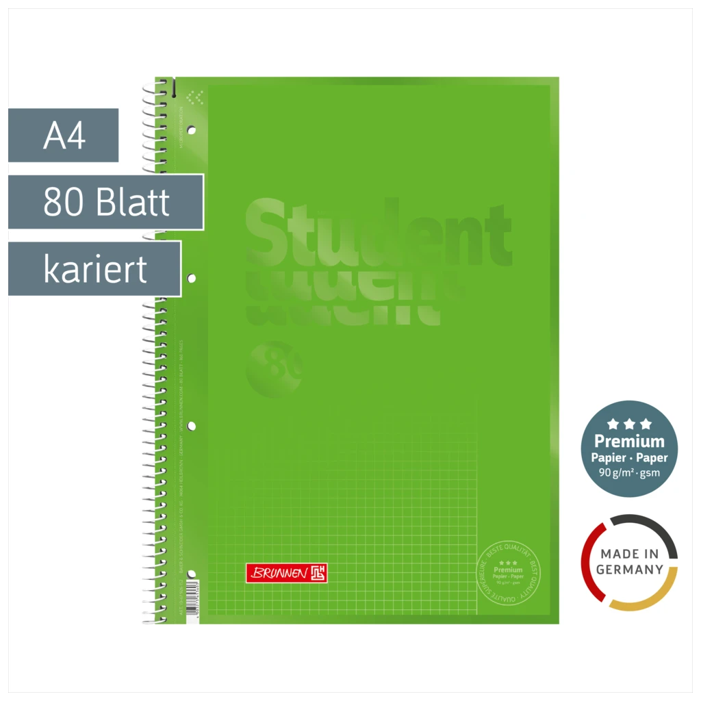 Collegeblock Premium Student Colour Code | A4, Lineatur 26, 80 Blatt, kiwi