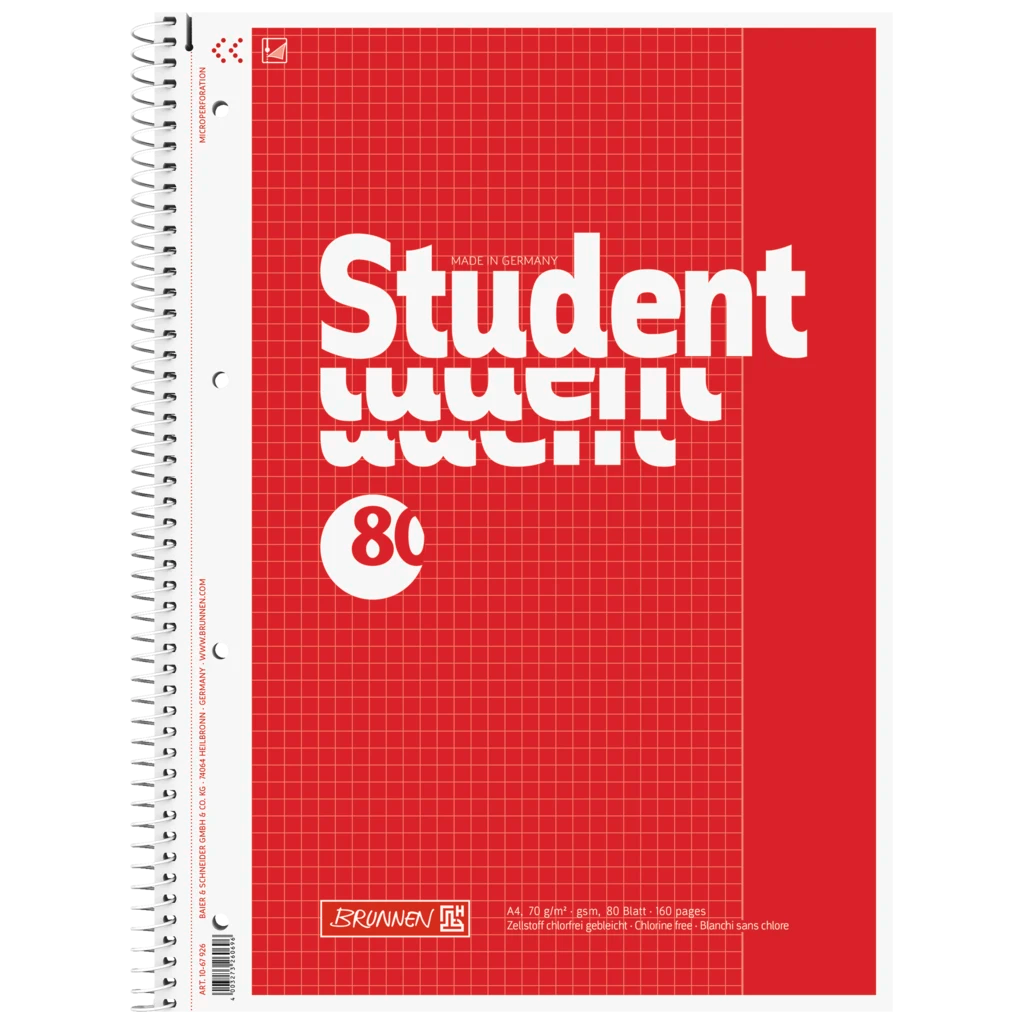 Collegeblock Student | A4, Lineatur 26, 80 Blatt, rot