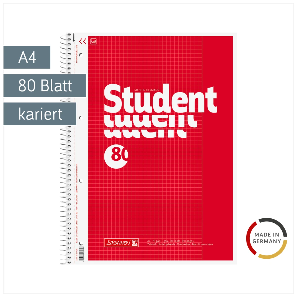 Collegeblock Student | A4, Lineatur 26, 80 Blatt, rot
