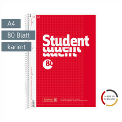 Collegeblock Student | A4, Lineatur 26, 80 Blatt, rot