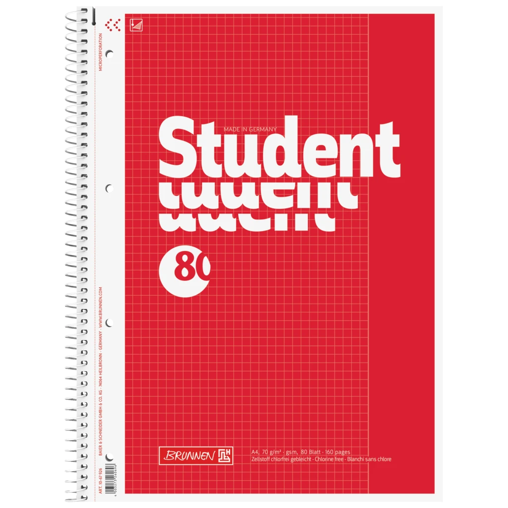 Collegeblock Student | A4, Lineatur 26, 80 Blatt, rot