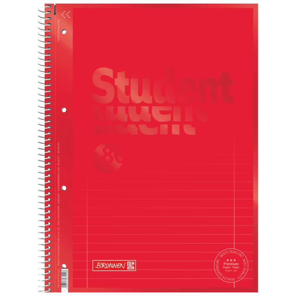 Collegeblock Premium Student Colour Code | A4, Lineatur 27, 80 Blatt, red