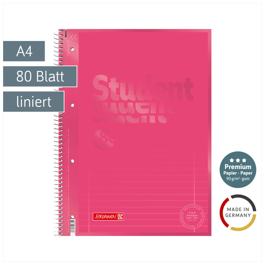 Collegeblock Premium Student Colour Code | A4, Lineatur 27, 80 Blatt, tulip