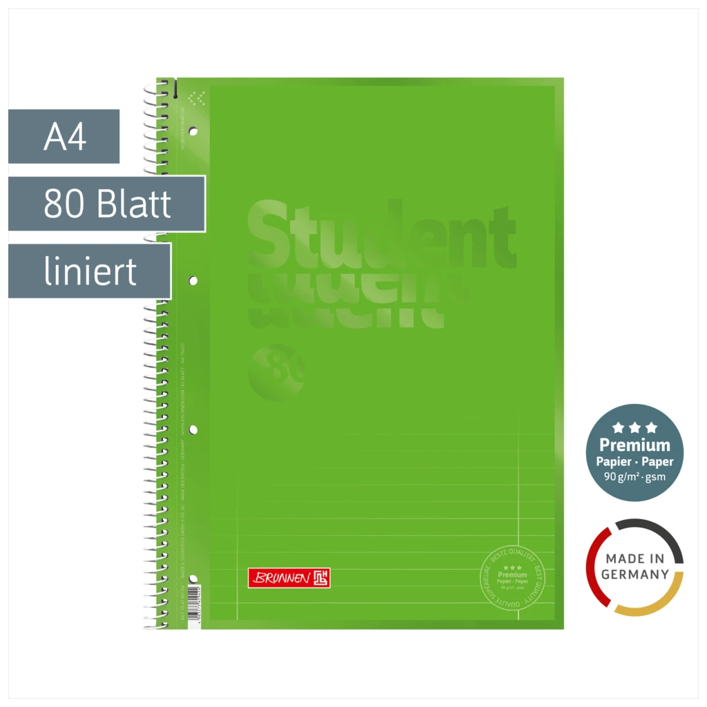 Collegeblock Premium Student Colour Code | A4, Lineatur 27, 80 Blatt, kiwi