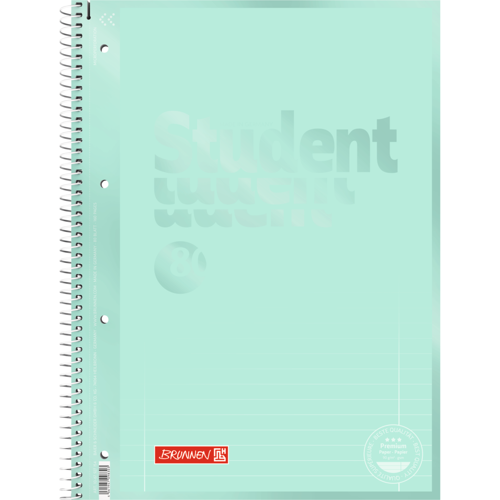 Collegeblock Premium Student Colour Code, A4, 80 Blatt / 160 Seiten, Lineatur 27, mint