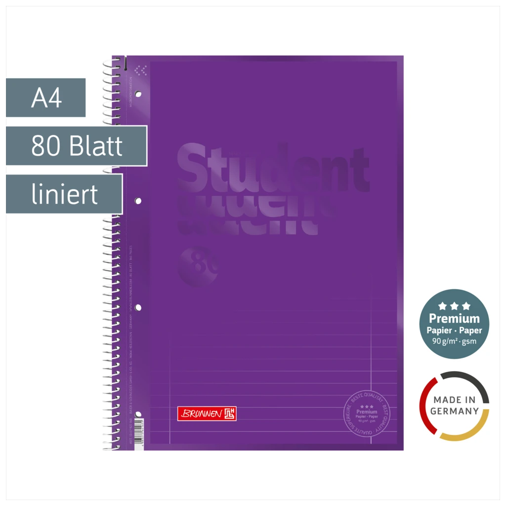 Collegeblock Premium Student Colour Code | A4, Lineatur 27, 80 Blatt, purple