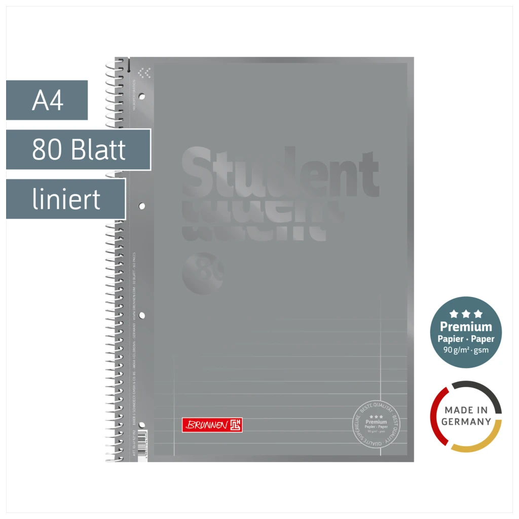 Collegeblock Premium Student Colour Code | A4, Lineatur 27, 80 Blatt, silver