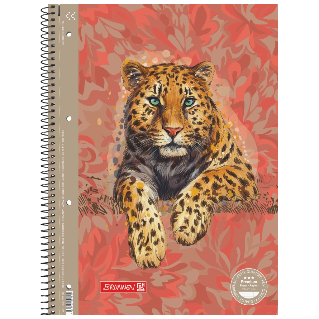 Collegeblock Premium „Leopard“ Safari World | A4, Lineatur 27, 80 Blatt, orange/braun