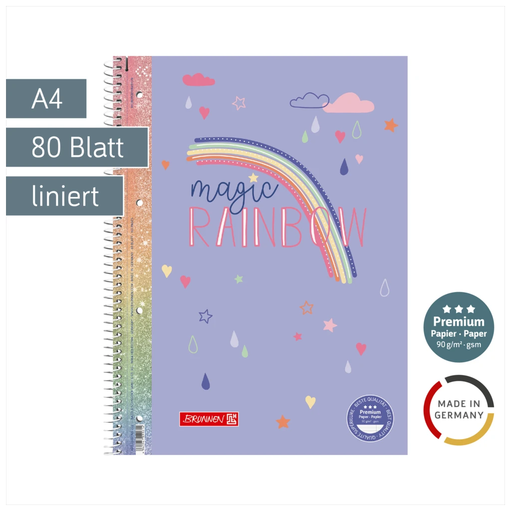 Collegeblock Premium Magic Rainbow | A4, Lineatur 27, 80 Blatt, violett/bunt