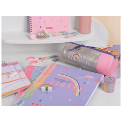 Collegeblock Premium Magic Rainbow | A4, Lineatur 27, 80 Blatt, violett/bunt
