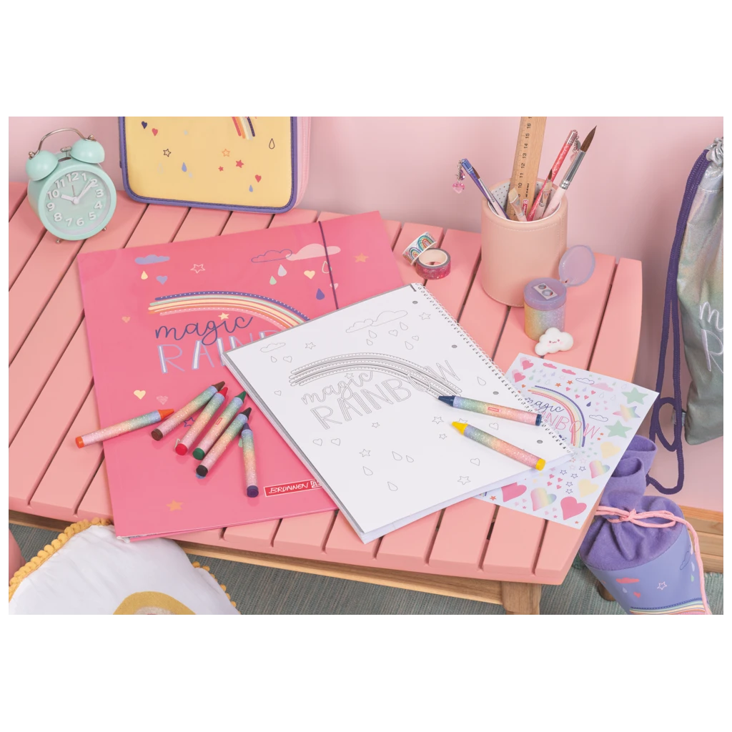 Collegeblock Premium Magic Rainbow | A4, Lineatur 27, 80 Blatt, violett/bunt
