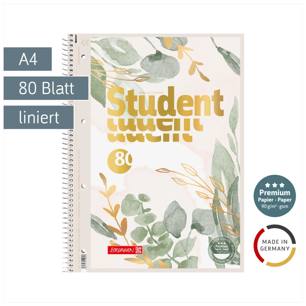 Collegeblock Premium Student „Bloom“ | A4, Lineatur 27, 80 Blatt