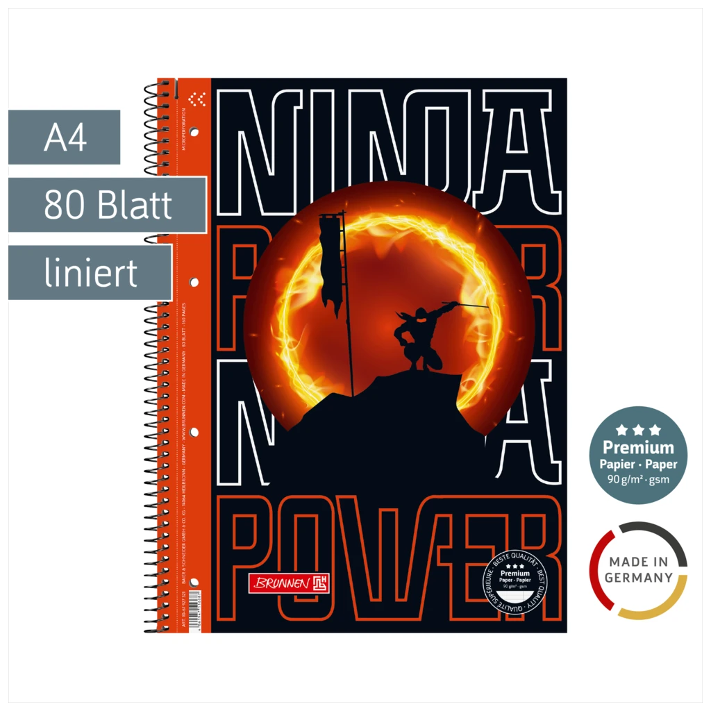 Collegeblock Premium Ninja Power | A4, Lineatur 27, 80 Blatt
