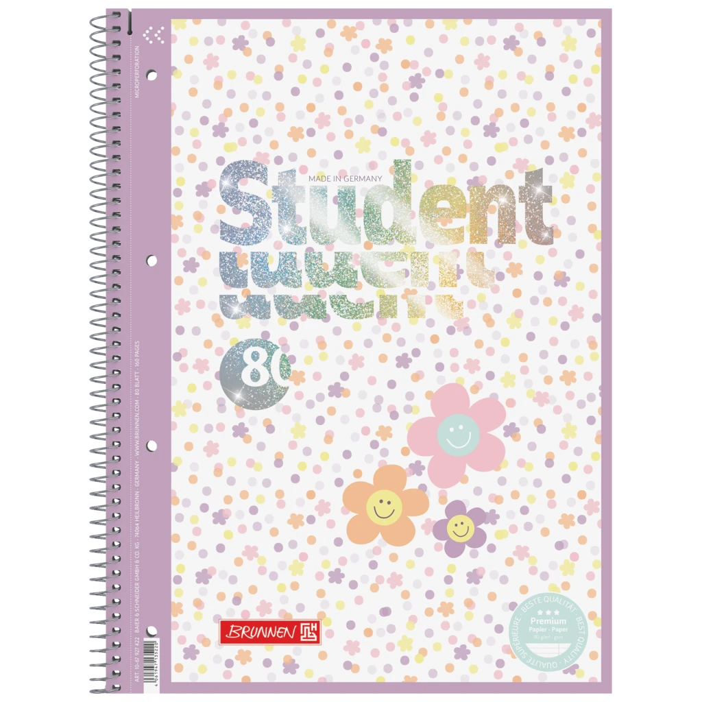 Collegeblock Premium Student Happy Hippie | A4, Lineatur 27, 80 Blatt, mehrfarbig, pastell
