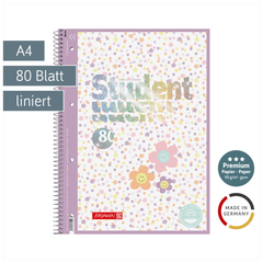 Collegeblock Premium Student Happy Hippie | A4, Lineatur 27, 80 Blatt, mehrfarbig, pastell