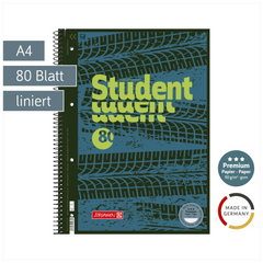 Collegeblock Premium Student Fast Wheels | A4, Lineatur 27, 80 Blatt, blau/mehrfarbig