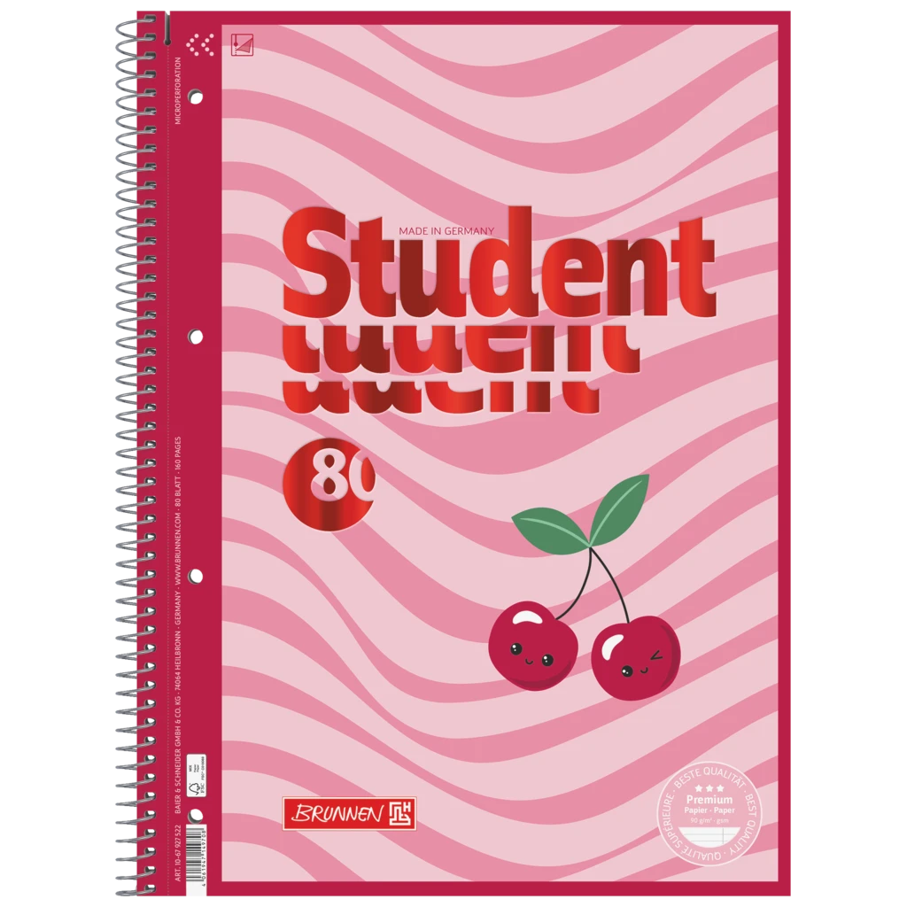 Collegeblock Premium Student Fruity Love | A4, Lineatur 27, 80 Blatt, rosa/mehrfarbig