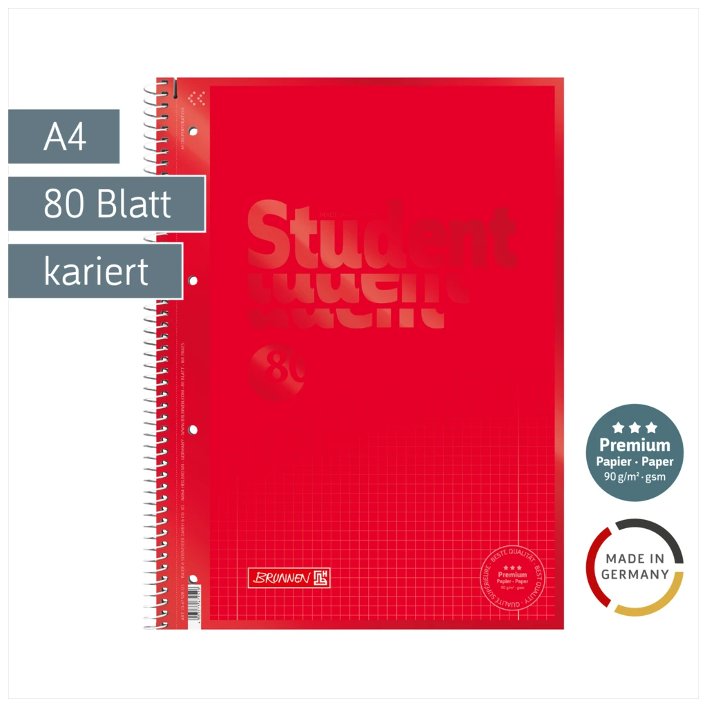 Collegeblock Premium Student Colour Code | A4, Lineatur 28, 80 Blatt, red