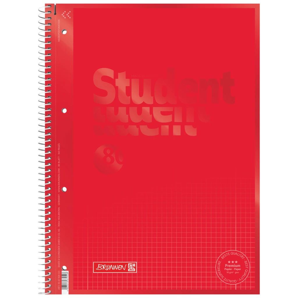 Collegeblock Premium Student Colour Code | A4, Lineatur 28, 80 Blatt, red