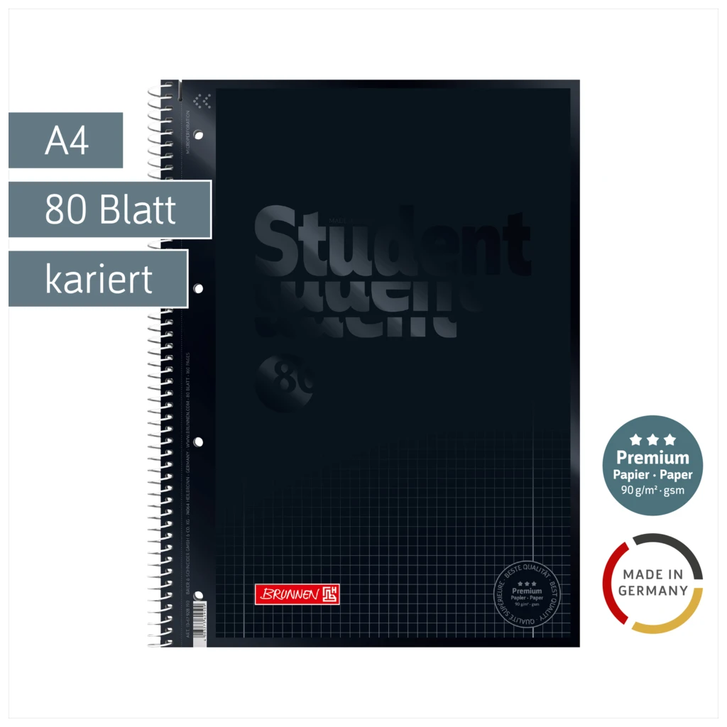 Collegeblock Premium Student Colour Code | A4, Lineatur 28, 80 Blatt, onyx