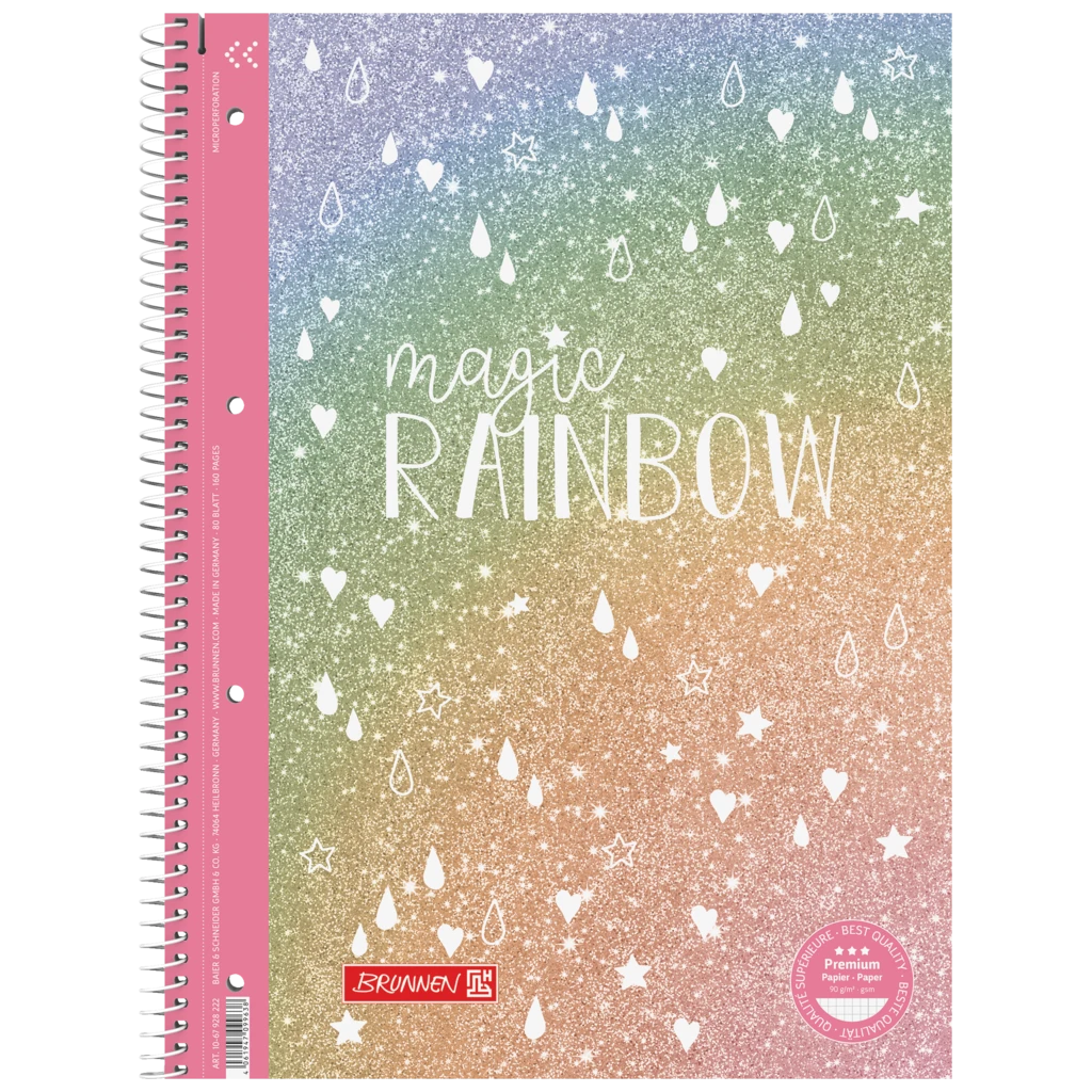 Collegeblock Premium Magic Rainbow | A4, Lineatur 28, 80 Blatt, rosarot/violett