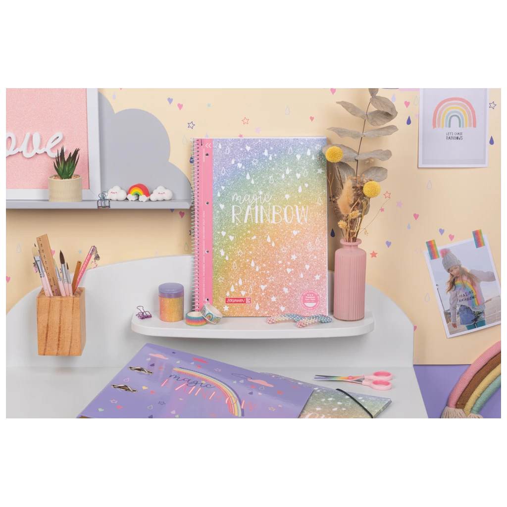 Collegeblock Premium Magic Rainbow | A4, Lineatur 28, 80 Blatt, rosarot/violett