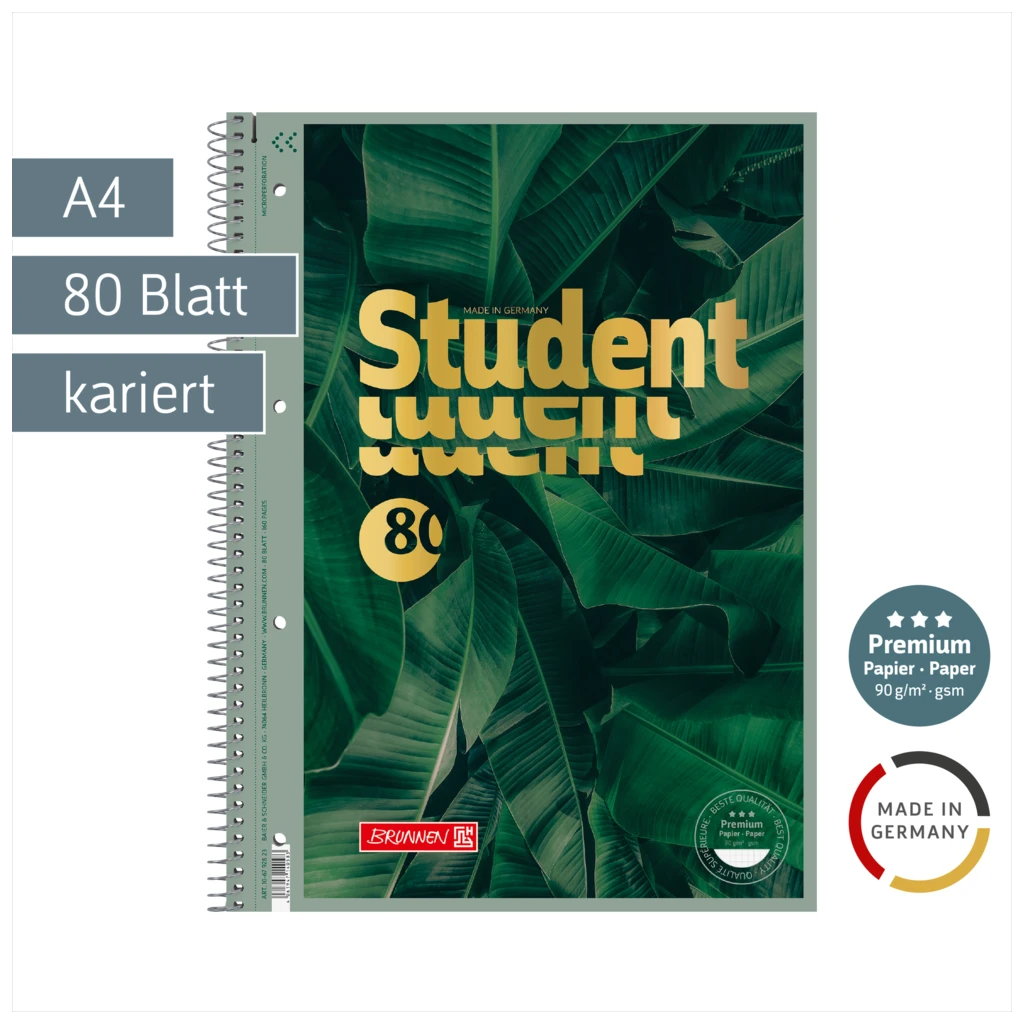 Collegeblock Premium Student „Jungle“ | A4, Lineatur 28, 80 Blatt, dunkelgrün