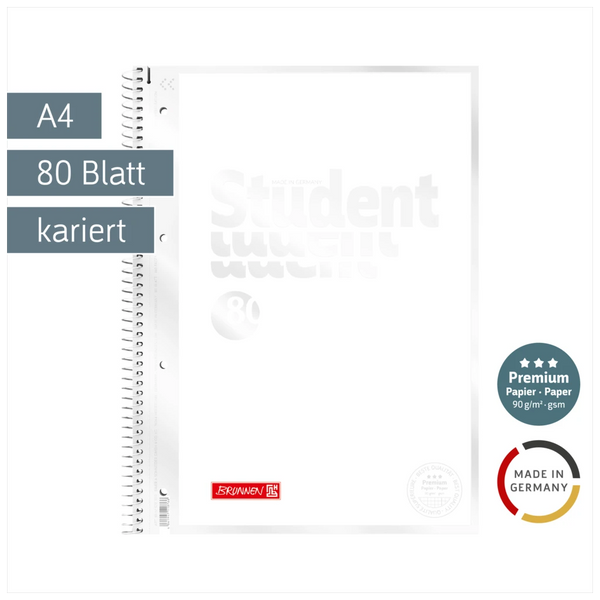 Collegeblock Premium Student „White“ | A4, Lineatur 28, 80 Blatt, weiß