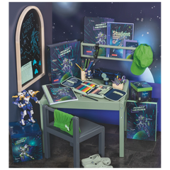 Collegeblock Premium Student Robot Heroes | A4, Lineatur 28, 80 Blatt, dunkelblau/mint