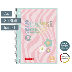 Collegeblock Premium Student Happy Hippie | A4, Lineatur 28, 80 Blatt, rosa/mint